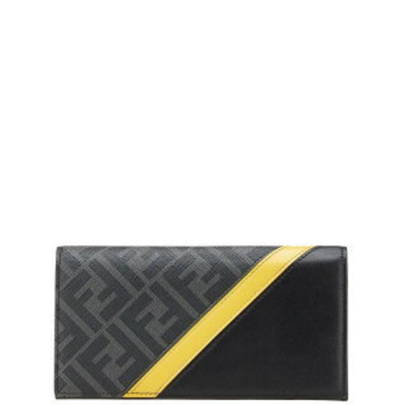 FENDI Zucca Long Wallet Black Yellow Leather - Picture 1 of 8